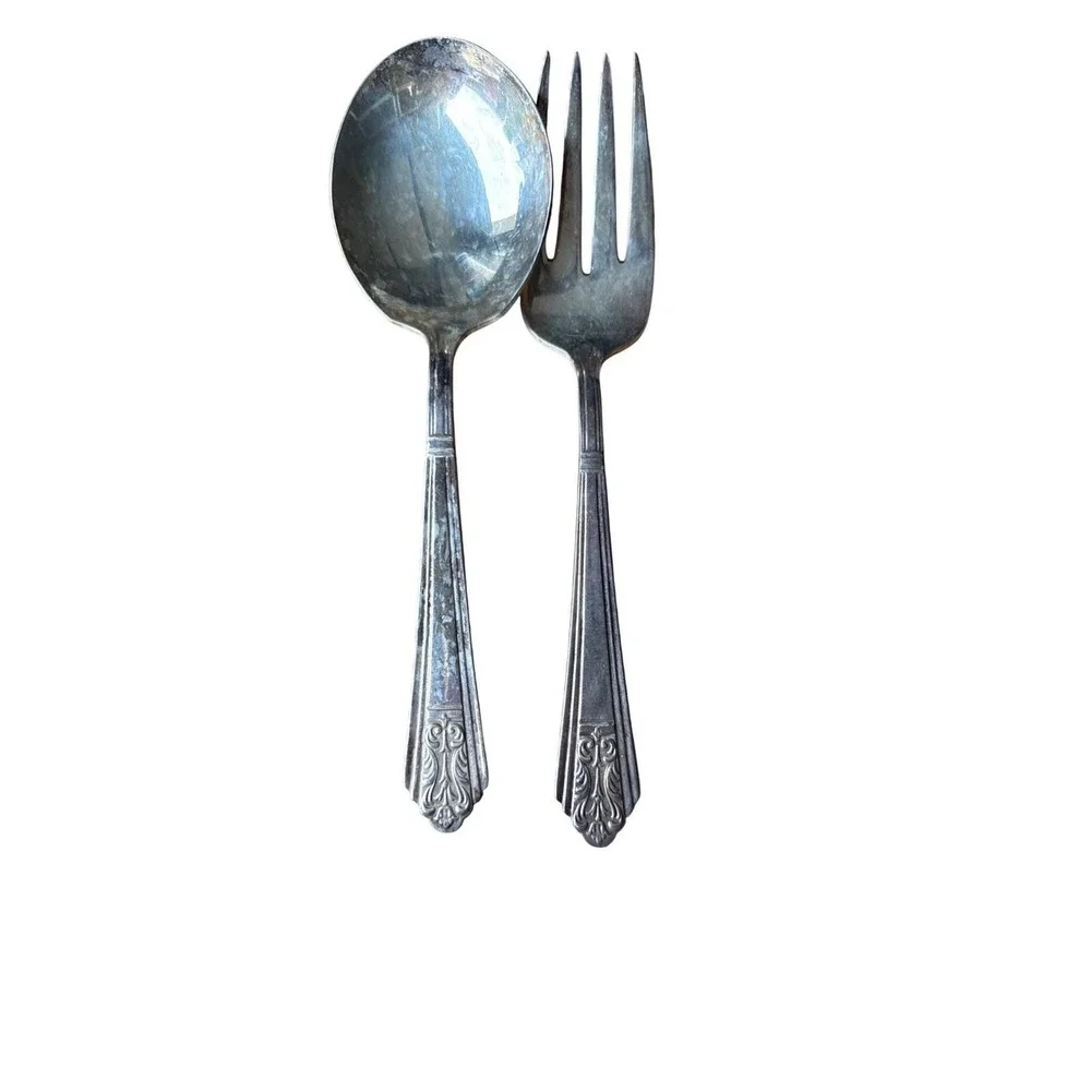 Royal Saxony Silverplate‎ Serving Spoon Fork Set 1935 Unpolished